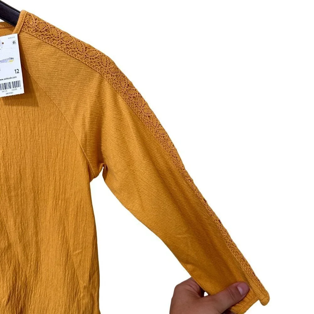 3/$30 NWT OshKosh B'gosh Mustard Tie-Up Shirt w/‎ Lace Detail - Girls Size 12